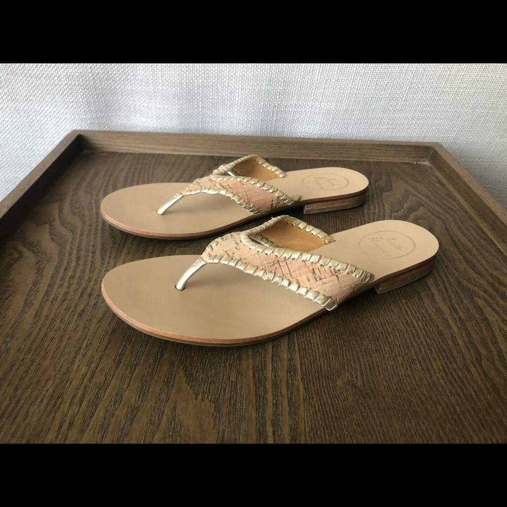 Jack Rogers Flat Sandals -Tan/Gold -Women Sz. 7.5